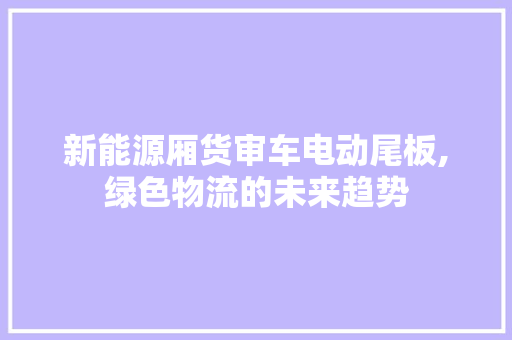 新能源厢货审车电动尾板,绿色物流的未来趋势 汽车展览