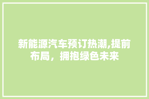 新能源汽车预订热潮,提前布局，拥抱绿色未来