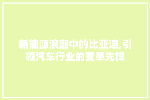 新能源浪潮中的比亚迪,引领汽车行业的变革先锋