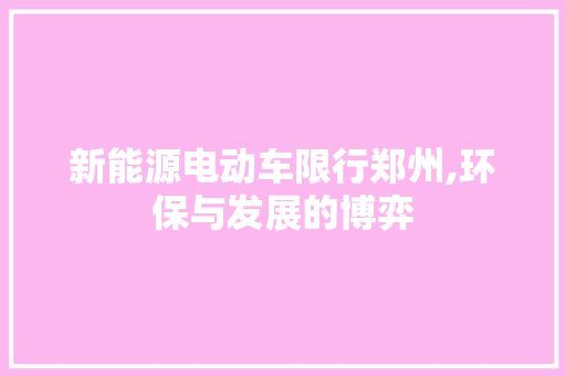 新能源电动车限行郑州,环保与发展的博弈