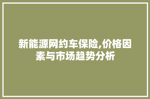 新能源网约车保险,价格因素与市场趋势分析