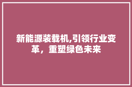 新能源装载机,引领行业变革，重塑绿色未来