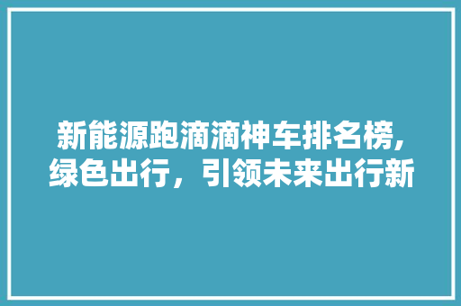 新能源跑滴滴神车排名榜,绿色出行，引领未来出行新风尚