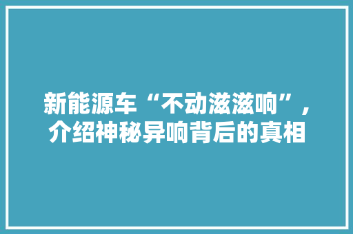 新能源车“不动滋滋响”,介绍神秘异响背后的真相