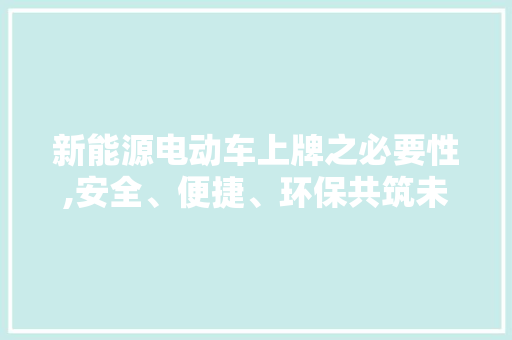 新能源电动车上牌之必要性,安全、便捷、环保共筑未来出行之路