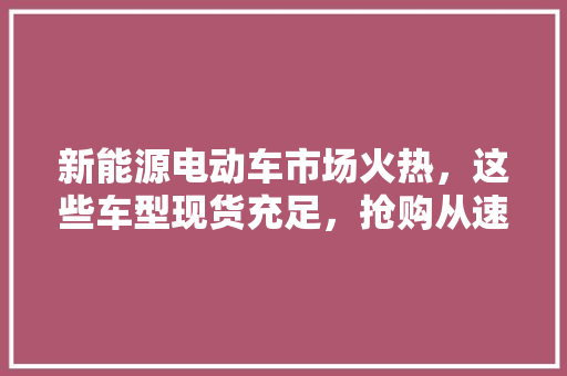 新能源电动车市场火热，这些车型现货充足，抢购从速！