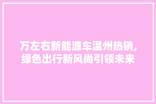 万左右新能源车温州热销,绿色出行新风尚引领未来