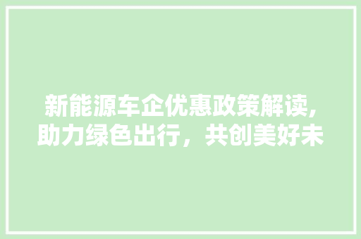 新能源车企优惠政策解读,助力绿色出行，共创美好未来