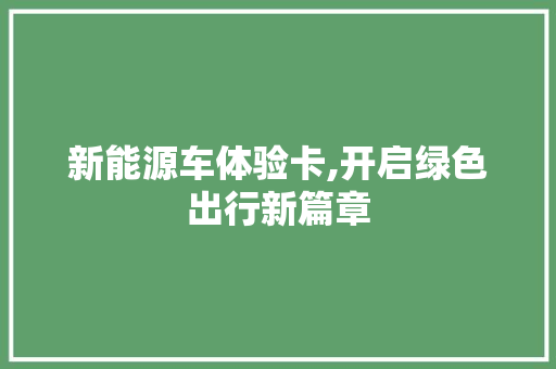 新能源车体验卡,开启绿色出行新篇章
