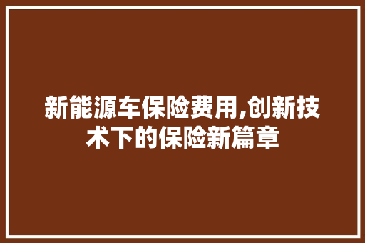 新能源车保险费用,创新技术下的保险新篇章