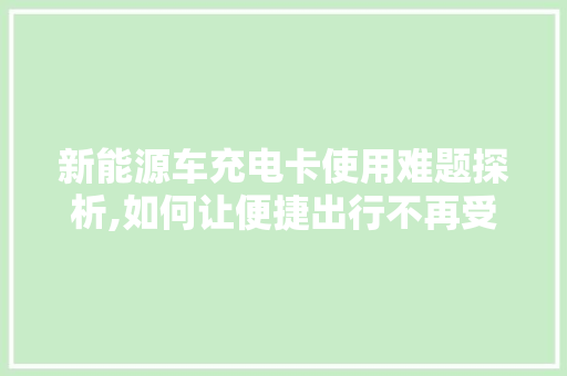 新能源车充电卡使用难题探析,如何让便捷出行不再受阻