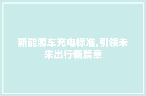 新能源车充电标准,引领未来出行新篇章