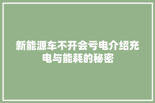 新能源车不开会亏电介绍充电与能耗的秘密