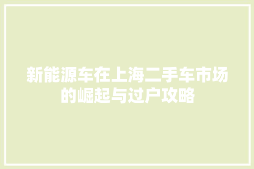 新能源车在上海二手车市场的崛起与过户攻略