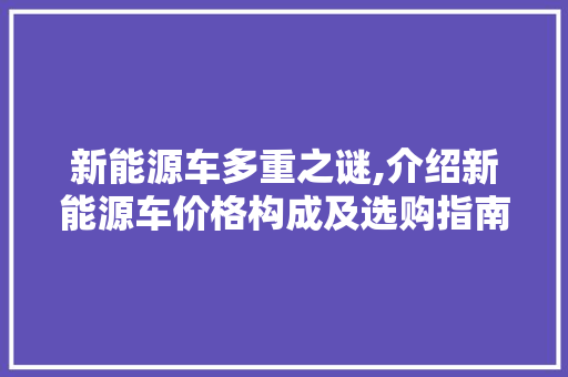 新能源车多重之谜,介绍新能源车价格构成及选购指南