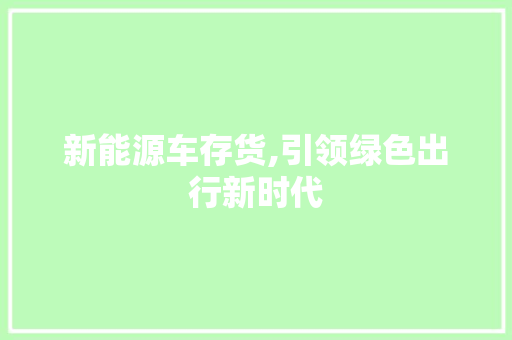 新能源车存货,引领绿色出行新时代