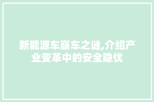 新能源车崩车之谜,介绍产业变革中的安全隐忧