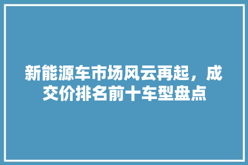 新能源车市场风云再起，成交价排名前十车型盘点