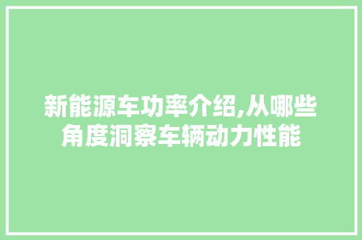 新能源车功率介绍,从哪些角度洞察车辆动力性能