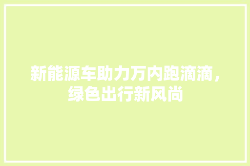 新能源车助力万内跑滴滴，绿色出行新风尚