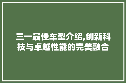 三一最佳车型介绍,创新科技与卓越性能的完美融合