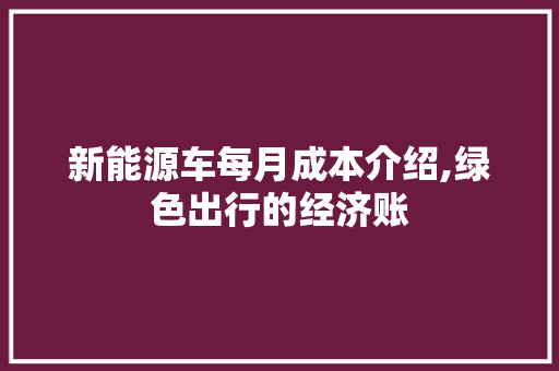 新能源车每月成本介绍,绿色出行的经济账
