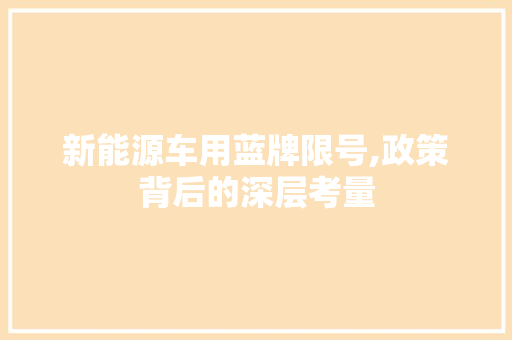 新能源车用蓝牌限号,政策背后的深层考量