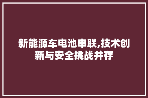 新能源车电池串联,技术创新与安全挑战并存