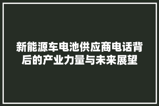 新能源车电池供应商电话背后的产业力量与未来展望