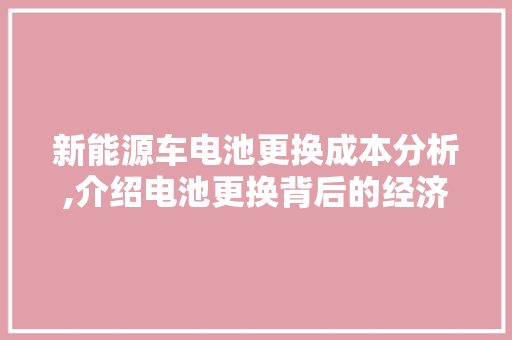 新能源车电池更换成本分析,介绍电池更换背后的经济账
