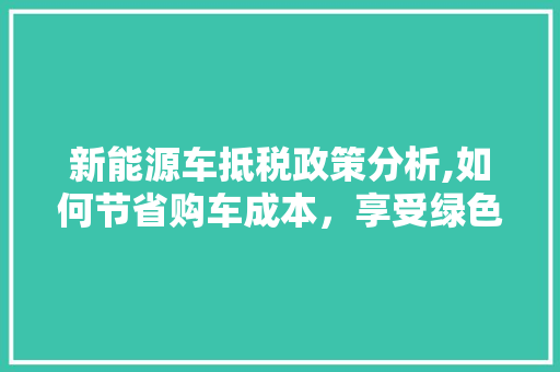 新能源车抵税政策分析,如何节省购车成本，享受绿色出行优惠
