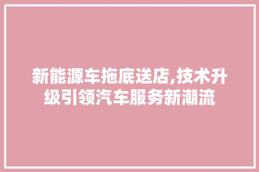 新能源车拖底送店,技术升级引领汽车服务新潮流