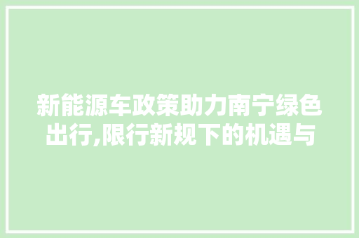 新能源车政策助力南宁绿色出行,限行新规下的机遇与挑战
