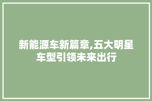 新能源车新篇章,五大明星车型引领未来出行