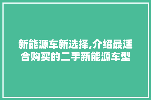 新能源车新选择,介绍最适合购买的二手新能源车型