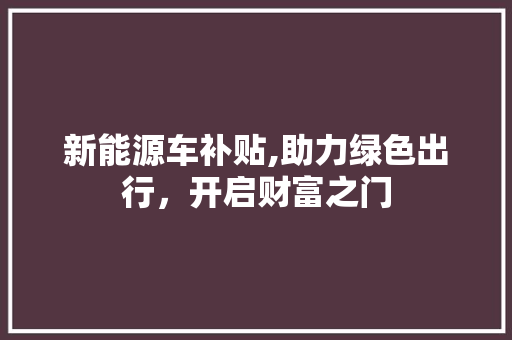 新能源车补贴,助力绿色出行，开启财富之门