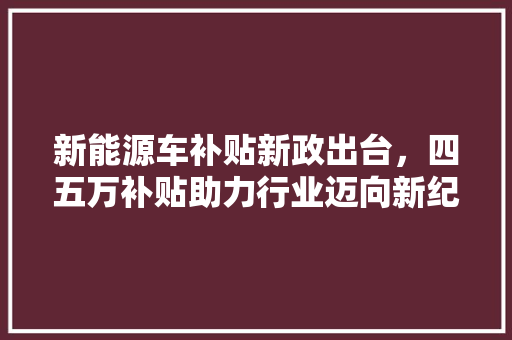 新能源车补贴新政出台，四五万补贴助力行业迈向新纪元