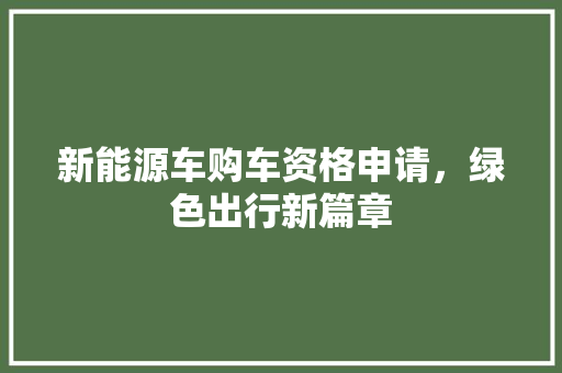 新能源车购车资格申请，绿色出行新篇章