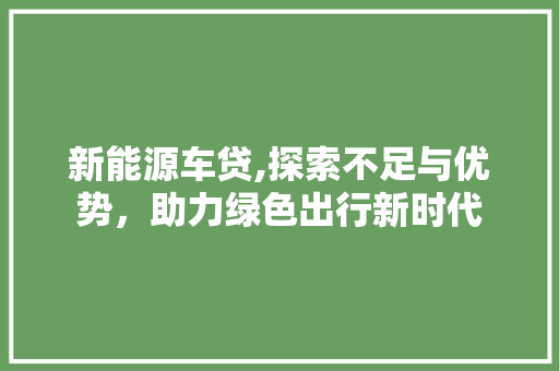 新能源车贷,探索不足与优势，助力绿色出行新时代