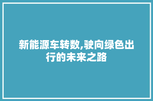 新能源车转数,驶向绿色出行的未来之路