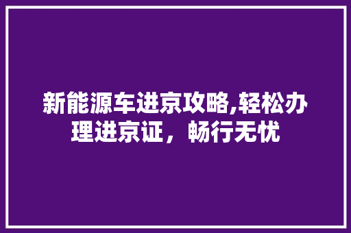 新能源车进京攻略,轻松办理进京证，畅行无忧