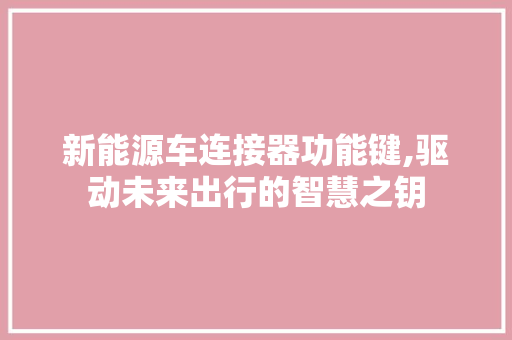 新能源车连接器功能键,驱动未来出行的智慧之钥