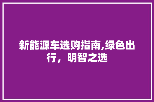 新能源车选购指南,绿色出行，明智之选