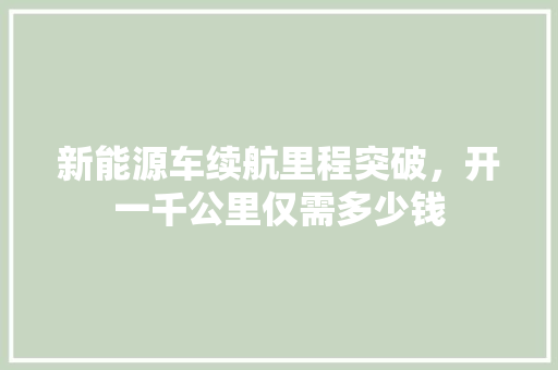 新能源车续航里程突破，开一千公里仅需多少钱