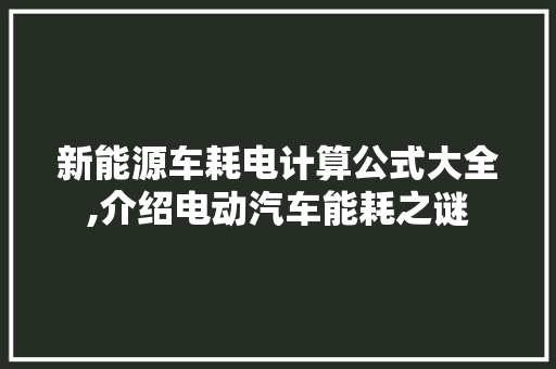 新能源车耗电计算公式大全,介绍电动汽车能耗之谜