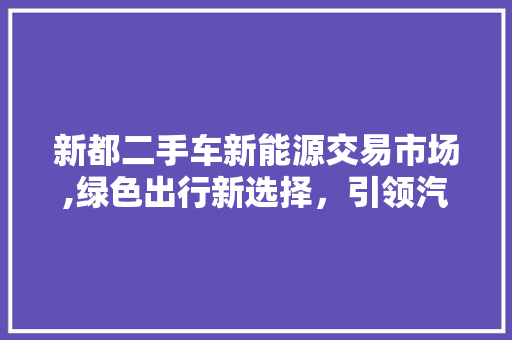 新都二手车新能源交易市场,绿色出行新选择，引领汽车消费新趋势