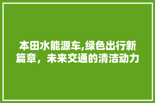 本田水能源车,绿色出行新篇章，未来交通的清洁动力探索
