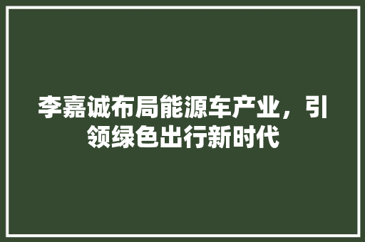 李嘉诚布局能源车产业，引领绿色出行新时代