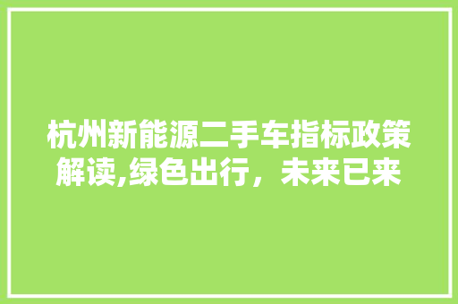 杭州新能源二手车指标政策解读,绿色出行，未来已来