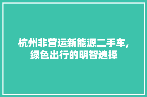 杭州非营运新能源二手车,绿色出行的明智选择
